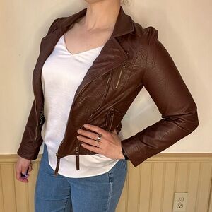 Women’s Faux Leather Jacket Rust/Chestnut/Gorgeous Rich Looking Jacket